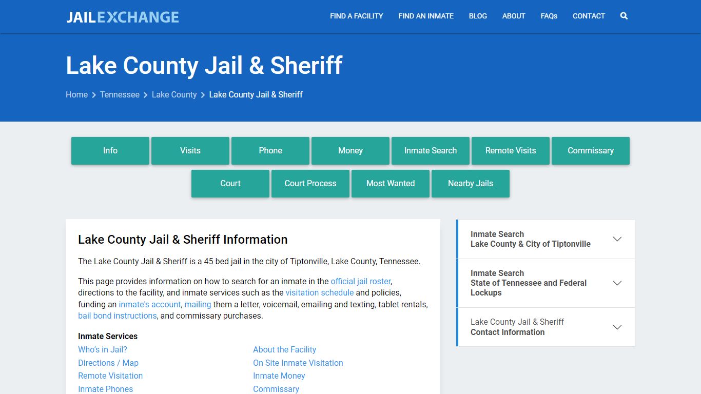 Lake County Jail & Sheriff, TN Inmate Search, Information